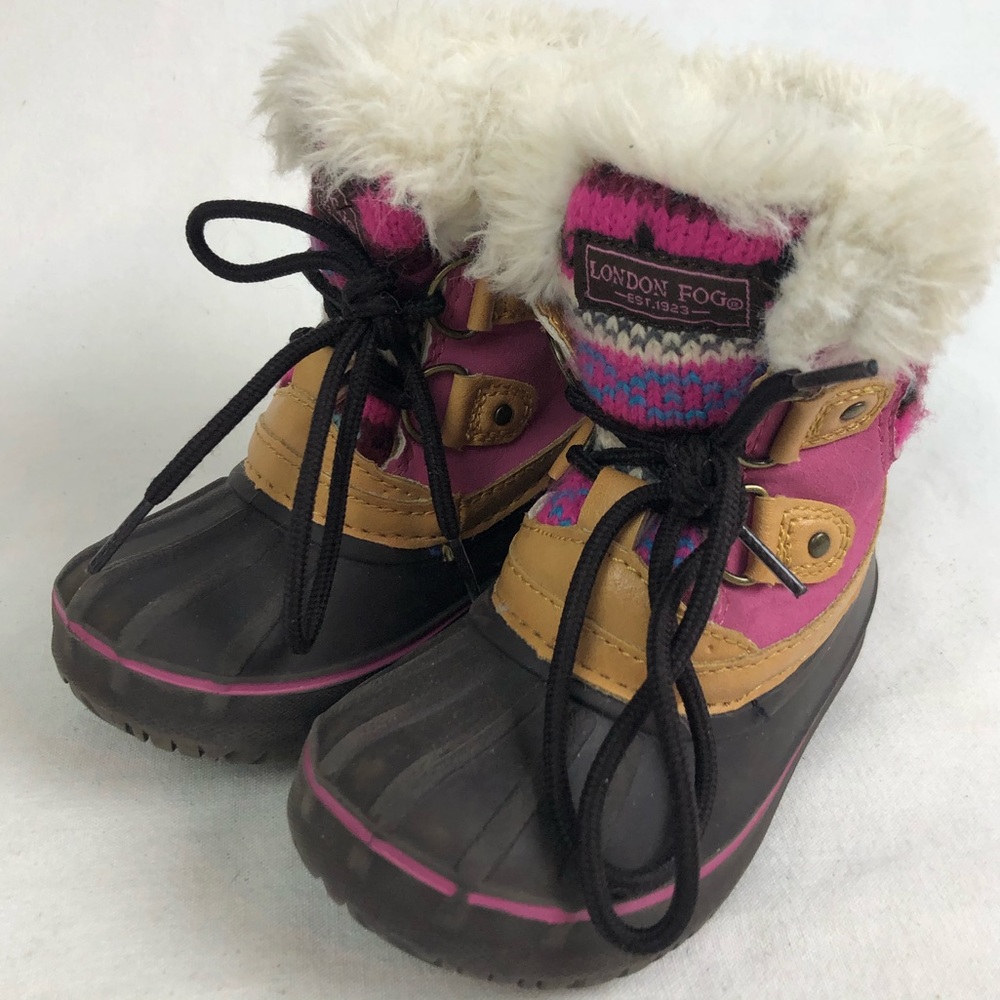 London Fog Kids Winter Snow Boots Girls fur lined thermal pink Toddler Size 6